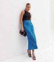 New Look Blue Zebra Print Satin Bias Cut Midi Skirt